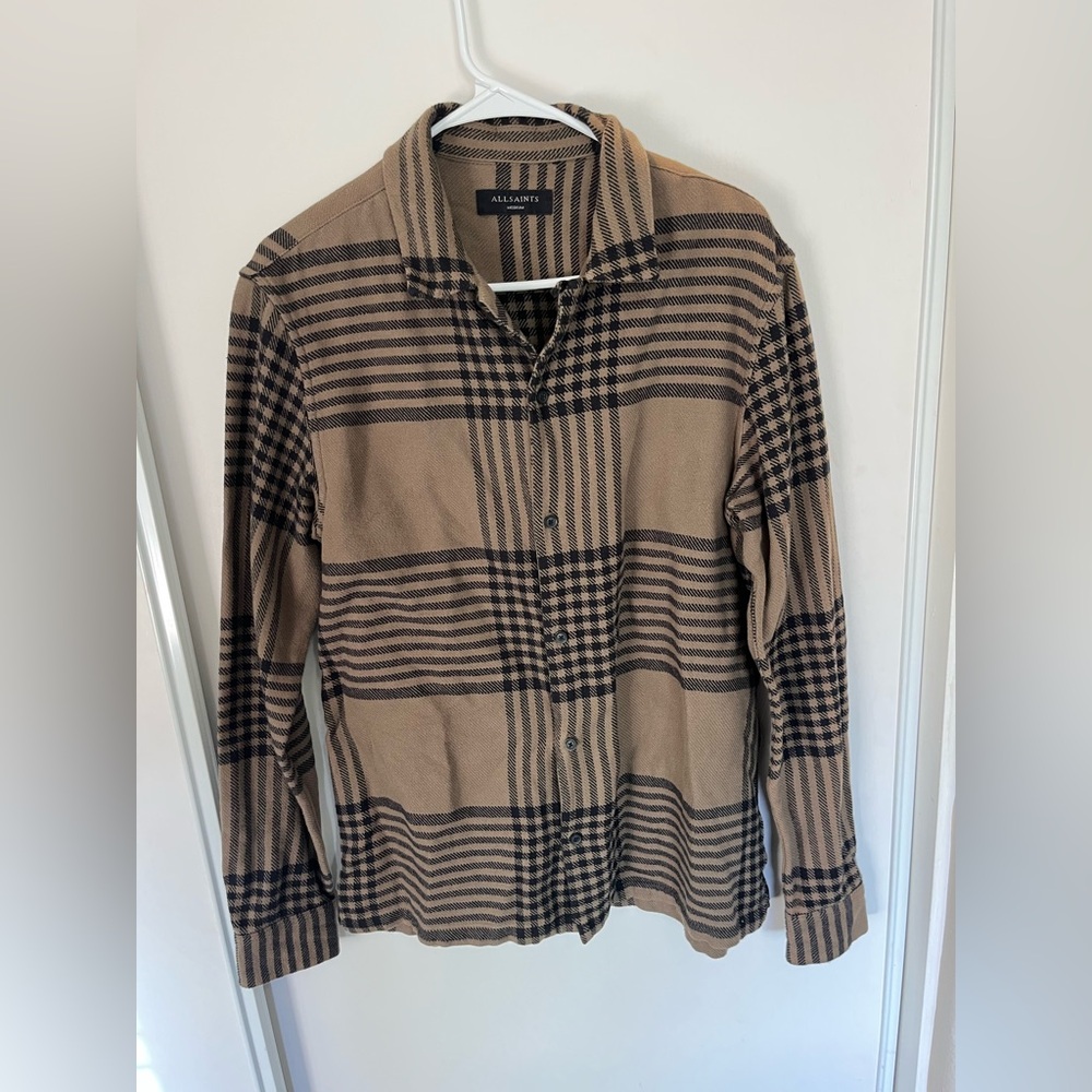 All Saints Brown and Black Plaid Casual Button-Down Shirt
